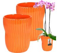 KOTARBAU® 2 pcs. Pot de fleurs jaune moutarde foncé intérieur rond ⌀ 11,5 cm H : 16,5 cm cannelé émaillé Pots de fleurs intérieur Cache-pot céramique Pot de plantes intérieur Cache-pots orchidées Céra