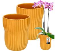 KOTARBAU® 2 pcs. pot de fleurs jaune moutarde intérieur rond ⌀ 11,5 cm H : 16,5 cm cannelé céramique émaillée pots de fleurs intérieur cache-pot céramique pot de plantes intérieur cache-pots orchidées