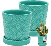 KOTARBAU® 2 pcs. Pot de plante avec soucoupe couleur turquoise ⌀ 13 cm Hauteur : 15 cm Céramique émaillée Pot de fleur céramique grand Plant Pot Cactus pot avec soucoupe Cache-pot avec soucoupe Pots d