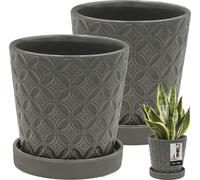 KOTARBAU® 2 pcs. Pot de plantes avec soucoupe Gris ⌀ 13 cm Hauteur : 15 cm Céramique émaillée Pot de fleurs Céramique grand Plant Pot Pot Cactus avec soucoupe Cache-pot avec soucoupe Pots de fleurs Cé