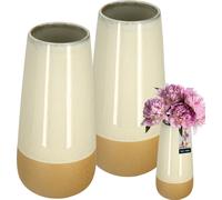 KOTARBAU® 2 pcs Vase céramique crème & orange deux textures 27x13 cm ⌀ 13 cm Vase pour herbe de la pampa Vase boho Vase de fleurs moderne Vases déco moderne Vase beige Handmade Vases de fleurs couloir