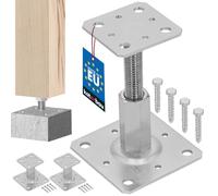 KOTARBAU® 2 Pièces Pied Réglable - Support de Poteau - Acier Galvanisé - 80 x 80 mm - Argent - Pied de Poteau Reglable - 90-150 mm