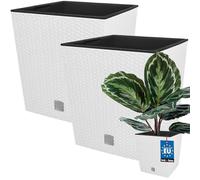 KOTARBAU® 2 x Pot De Fleur Carré De 15,8L avec Insert | Pot en Plastique Blanc | Pot Interieur | Pot De Jardin À Texture De Rotin | avec Cache Pot Exterieur | Pot De Fleur Rectangulaire