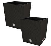 KOTARBAU® 2 x Pot De Fleur Carré De 15,8L avec Insert | Pot en Plastique Couleur Umbra | Pot Intérieur | Pot De Jardin À Texture De Rotin | avec Cache-Pot Extérieur | Pot De Fleur Rectangulaire