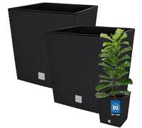 KOTARBAU® 2 x Pot De Fleur Carré De 32L avec Insert | Pot en Plastique Anthracite | Pot Intérieur | Pot De Jardin À Texture De Rotin | avec Cache-Pot Extérieur | Pot De Fleur Rectangulaire