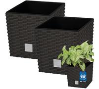 KOTARBAU® 2 x Pot De Fleur Carré De 4L avec Insert | Pot en Plastique Couleur Umbra | Pot Intérieur | Pot De Jardin À Texture De Rotin | avec Cache-Pot Extérieur | Pot De Fleur Rectangulaire