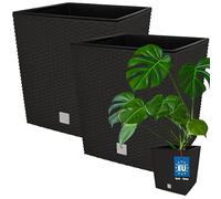 KOTARBAU® 2 x Pot De Fleur Carré De 64L avec Insert | Pot en Plastique Couleur Umbra | Pot Intérieur | Pot De Jardin À Texture De Rotin | avec Cache-Pot Extérieur | Pot De Fleur Rectangulaire