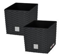 KOTARBAU® 2 x Pot De Fleur Carré De 9,8L avec Insert | Pot en Plastique Anthracite | Pot Intérieur | Pot De Jardin À Texture De Rotin | avec Cache-Pot Extérieur | Pot De Fleur Rectangulaire