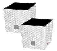 KOTARBAU® 2 x Pot De Fleur Carré De 9,8L Avec Insert | Pot En Plastique Blanc | Pot Interieur | Pot De Jardin À Texture De Rotin | Avec Cache Pot Exterieur | Pot De Fleur Rectangulaire