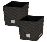 KOTARBAU® 2 x Pot De Fleur Carré De 9,8L avec Insert | Pot en Plastique Couleur Umbra | Pot Intérieur | Pot De Jardin À Texture De Rotin | avec Cache-Pot Extérieur | Pot De Fleur Rectangulaire