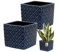 KOTARBAU® 2 x Pot De Fleurs Carré Bleu Cobalt Vintage De 13x13 cm en Céramique Émaillée|Pot en Céramique Bleu Cobalt|Cache-Fleur en Céramique Émaillée|Pot De Fleurs avec Finition Brillante