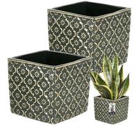 KOTARBAU® 2 x Pot De Fleurs Carré Vert Foncé Vintage De 13x13 cm en Céramique Émaillée|Pot en Céramique Vert Foncé|Cache-Fleur en Céramique Émaillée|Pot De Fleurs avec Finition Brillante