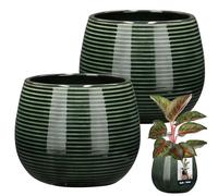 KOTARBAU® 2 x Pot De Fleurs Rond Vert Foncé avec ⌀ 12 Cm en Céramique Émaillée|Pot en Céramique Vert Foncé|Cache-Fleur en Céramique Émaillée Cannelée|Pot De Fleurs avec Finition Brillante