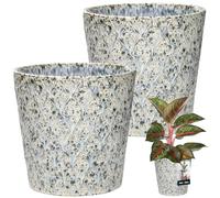 KOTARBAU® 2 x Pot De Fleurs Trapézoïdal Vintage Bleu De ⌀ 12 Cm |Pot en Céramique Bleue |Cache-Fleur en Céramique Émaillée |Pot De Fleurs en Céramique Émaillée Bleue |Pot De Fleurs Bleu |Pot Vintage