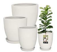 KOTARBAU® 3 x Pot De Fleurs Blanc De ⌀ 26 Cm / ⌀ 31 Cm / ⌀ 38 Cm avec Soucoupe|Pot De Fleurs Et D'Herbes en Céramique Émaillée|Cache-Pot|Pot Bonsai Céramique|Pot Bonsai Ceramique|Pot À Bonsai