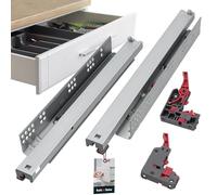 KOTARBAU® 3D - Lot de 2 rails de tiroir, montage au sol, à extension complète, avec fermeture douce, 400 mm, en acier, télescopiques, montés en bas,