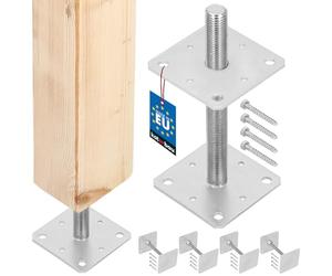 KOTARBAU® 4 pces. Support de Poteau - Acier Galvanisé - 160 x 160 x 250 mm - M24 - Argent - Pied Réglable - Support Poteau Bois - Fixation Robuste Extérieur Intérieur