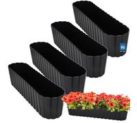 KOTARBAU® 4 pcs Jardinière Exterieur - Plastique - 60 x 14 x 13cm - Anthracite - Pot De Fleur Exterieur - Jardiniere Balcon - Rustique - Rectangulaire - Grand Cache-Pot