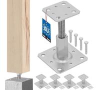 KOTARBAU® 4 Pièces Pied Réglable - Support de Poteau - Acier Galvanisé - 80 x 80 mm - Argent - Pied de Poteau Reglable - 90-150 mm