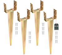 KOTARBAU® 4 Pièces Support de Poteau Réglable - 0-160 mm - Acier Galvanisé - 70 cm - Doré - Support Poteau a Enfoncer - Ancrage Balancoire - Ancre a Enfoncer - pour Poteaux Bois