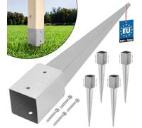 KOTARBAU® 4 x 91 x 91 x 750 mm Support De Poteau À Enfoncer en Acier Galvanisé Lourd | Support De Poteau Carré en Métal Entraîné À Planter | Support Poteau Bois | Support Poteau À Enfoncer
