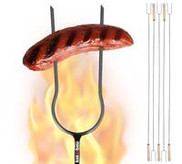 KOTARBAU® 5 x Fourchette à barbecue 130 cmen Acier inoxydable | Fourche à double pointe | Brochette à feu en fil de fer avec manche en bois | Fourchette à feu barbecue