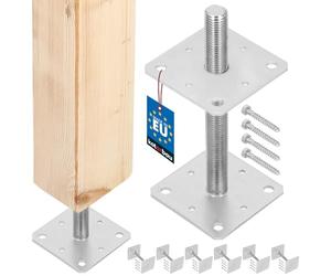 KOTARBAU® 6 pces. Support de Poteau - Acier Galvanisé - 160 x 160 x 250 mm - M24 - Argent - Pied Réglable - Support Poteau Bois - Fixation Robuste Extérieur Intérieur