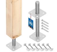 KOTARBAU® 6 pces. Support de Poteau - Acier Galvanisé - 80 x 80 x 250 mm - M24 - Argent - Pied Réglable - Support Poteau Bois - Fixation Robuste Extérieur Intérieur