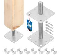 KOTARBAU® 8 pces. Support de Poteau - Acier Galvanisé - 160 x 160 x 250 mm - M24 - Argent - Pied Réglable - Support Poteau Bois - Fixation Robuste Extérieur Intérieur
