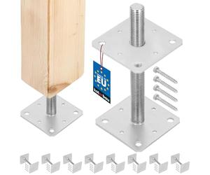 KOTARBAU® 8 pces. Support de Poteau - Acier Galvanisé - 160 x 160 x 250 mm - M24 - Argent - Pied Réglable - Support Poteau Bois - Fixation Robuste Extérieur Intérieur