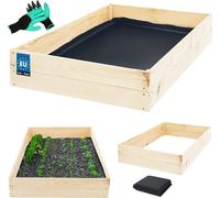 KOTARBAU® Bac à fleurs surbaissé en bois 140x120x18cm Bac à plantes couleur naturelle Bac à herbes aromatiques Grand bac de culture Bac à légumes surélevé pour jardin Culture de légumes + gants avec g