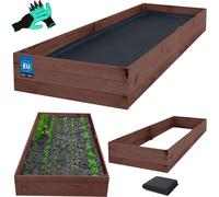 KOTARBAU® Bac à fleurs surbaissé en bois 240x100x27cm Imprégné Bac à plantes brun Bac à herbes aromatiques Bac de culture Bac à légumes surélevé pour le jardin Caisse à légumes + gants avec griffes