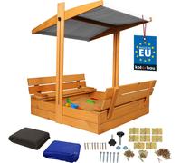 KOTARBAU® Bac à sable avec couvercle 100 x 100 cm Grand bac à sable en bois brun avec toit gris Bac à sable avec couvercle Bac à sable avec toit Jouets de jardin enfants imprégnés Fermable avec bancs