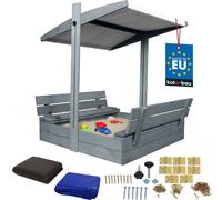 KOTARBAU® Bac à sable avec couvercle 100 x 100 cm Grand bac à sable en bois gris avec toit gris Bac à sable avec couvercle Bac à sable avec toit Jouets de jardin enfants imprégnés Fermable avec bancs
