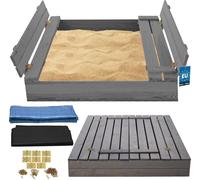KOTARBAU® Bac à sable avec couvercle 100 x 100 cm Gris Grand bac à sable en bois Bac à sable avec banc et couvercle Jouets de jardin Enfants imprégnés Fermable avec bancs