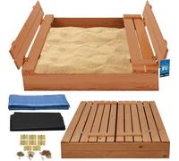 KOTARBAU® Bac à sable avec couvercle 100 x 100 cm Marron Grand bac à sable en bois Bac à sable avec banc et couvercle Jouets de jardin Enfants imprégnés Fermable avec bancs