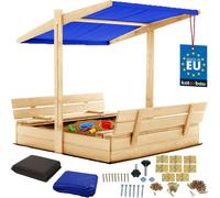 KOTARBAU® Bac à sable avec couvercle 120 x 120 cm Grand bac à sable en bois de couleur naturelle avec toit bleu Bac à sable avec couvercle Bac à sable avec toit Jouets de jardin enfants imprégnés ferm