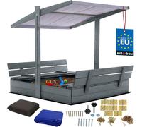 KOTARBAU® Bac à sable avec couvercle 120 x 120 cm Grand bac à sable en bois gris avec toit gris Bac à sable avec couvercle Bac à sable avec toit Jouets de jardin enfants imprégnés Fermable avec bancs