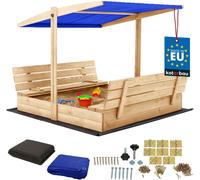 KOTARBAU® Bac à sable avec couvercle 140 x 140 cm Grand bac à sable en bois de couleur naturelle avec toit bleu Bac à sable avec couvercle Bac à sable avec toit Jouets de jardin enfants imprégnés ferm