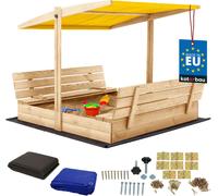 KOTARBAU® Bac à sable avec couvercle 140 x 140 cm Grand bac à sable en bois de couleur naturelle avec toit jaune Bac à sable avec couvercle Bac à sable avec toit Jouets de jardin enfants imprégnés fer