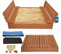 KOTARBAU® Bac à sable avec couvercle 140 x 140 cm Marron Grand bac à sable en bois Bac à sable avec banc et couvercle Jouets de jardin Enfants imprégnés Fermable avec bancs
