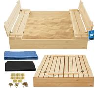 KOTARBAU® Bac à sable avec couvercle Bac à sable en bois 120x120 cm imprégné avec bancs Bois naturel Bac à sable en bois avec couvercle Bac à sable en bois avec couvertures