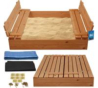 KOTARBAU® Bac à sable avec couvercle Bac à sable en bois 120x120 cm imprégné avec bancs Brun Bac à sable en bois Bac à sable avec couvercle Bac à sable en bois avec couvertures