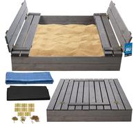 KOTARBAU® Bac à sable avec couvercle Bac à sable en bois 120x120 cm imprégné avec bancs Gris Bac à sable en bois Bac à sable avec couvercle Bac à sable en bois avec couvertures