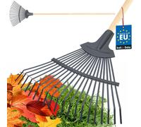 KOTARBAU® Balai à feuilles en feuillard d'acier 440 mm avec manche en bois 150 cm Râteau Balai à feuilles en éventail pour balayer les feuilles mortes Râteau de jardin Outils de jardinage