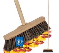 KOTARBAU® Balai Brosse - 27 cm - Marron - Balai Cantonnier - Bois de Hêtre Pet Coco - avec Un Manche en Bois - pour Intérieur Extérieur - Brosse pour Terrasse