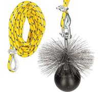 KOTARBAU® Balai de cheminée SET 120 mm, longueur du câble - 12 m Balai de cheminée ACIER RESSORT POIDS DE TRACTION Câble de traction Tige flexible Balai à suie Brosse de cheminée Set de nettoyage Maço
