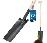 KOTARBAU® Bêche de drainage 380 x 147 mm pour un diamètre de tige de 38 mm Feuille d'acier longue et étroite pour transplanter AVEC BOIS