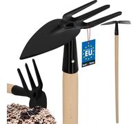 KOTARBAU® Bêche en acier Bêche de jardin avec manche en bois 103 cm Noir Bêche à main avec 3 dents Bêche de jardin Bêche à plantes Bêche à mauvaises herbes Râteau de jardin Bêche à cœur Outil de jardi