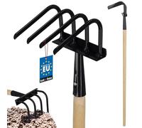 KOTARBAU® Binette de jardin à 4 dents avec manche en bois de 120 cm - Pour désherber les mauvaises herbes - En acier - Pour ameublir le sol - Outil de jardin - Pour ameublir et aérer avec griffes